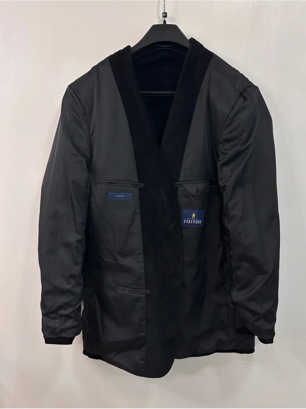 Stafford Black Corduroy Jacket Elbow Patches Sports Coat Stretch Men’s 48L $168
